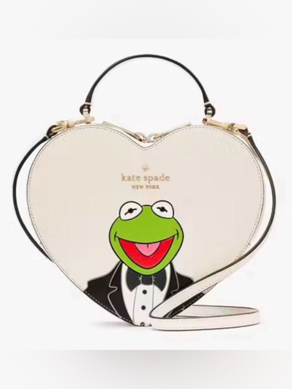 ♠️Kate Spade X Disney Kermit the Frog Heart Crossbody Bag, Parchment White NWT